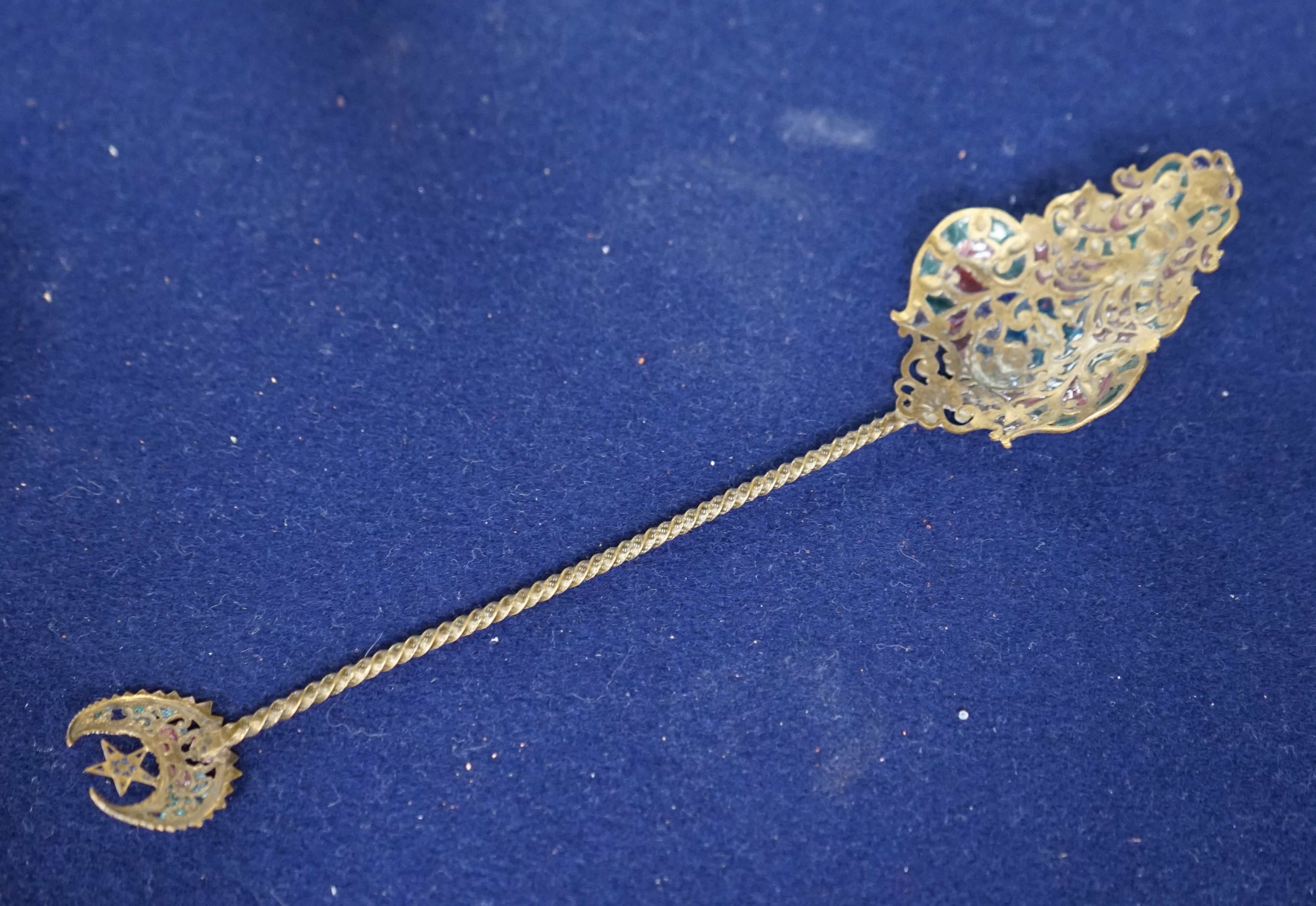 A plique à jour enamel spoon, 21cm. Condition - fair, minor damage and losses to enamel